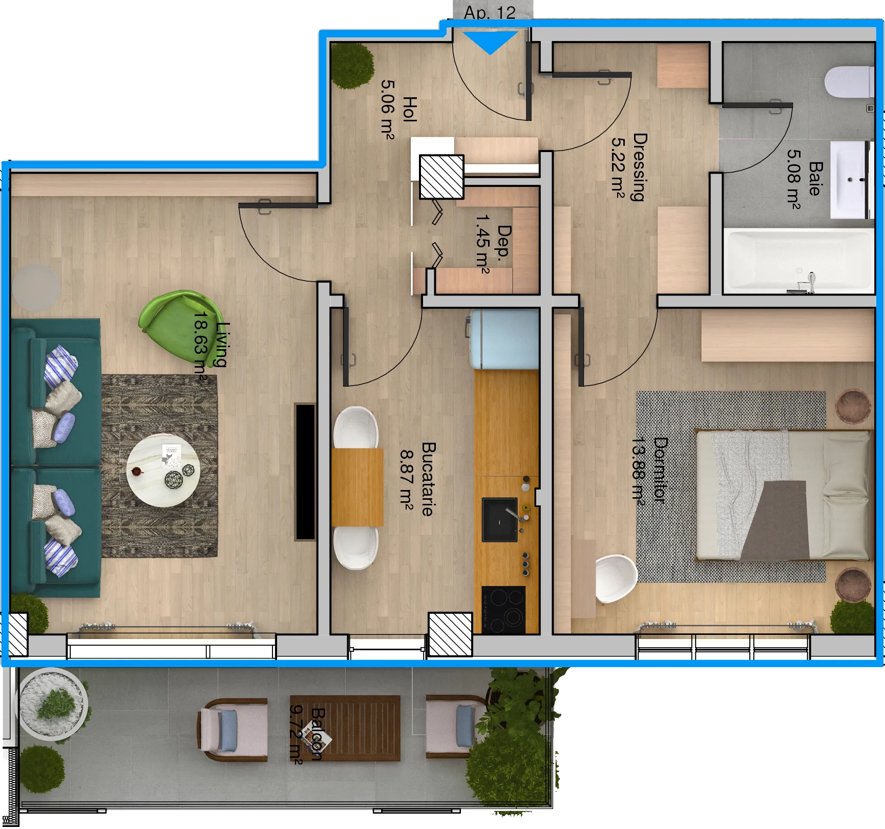Apartament etaj 2 camere Tip A