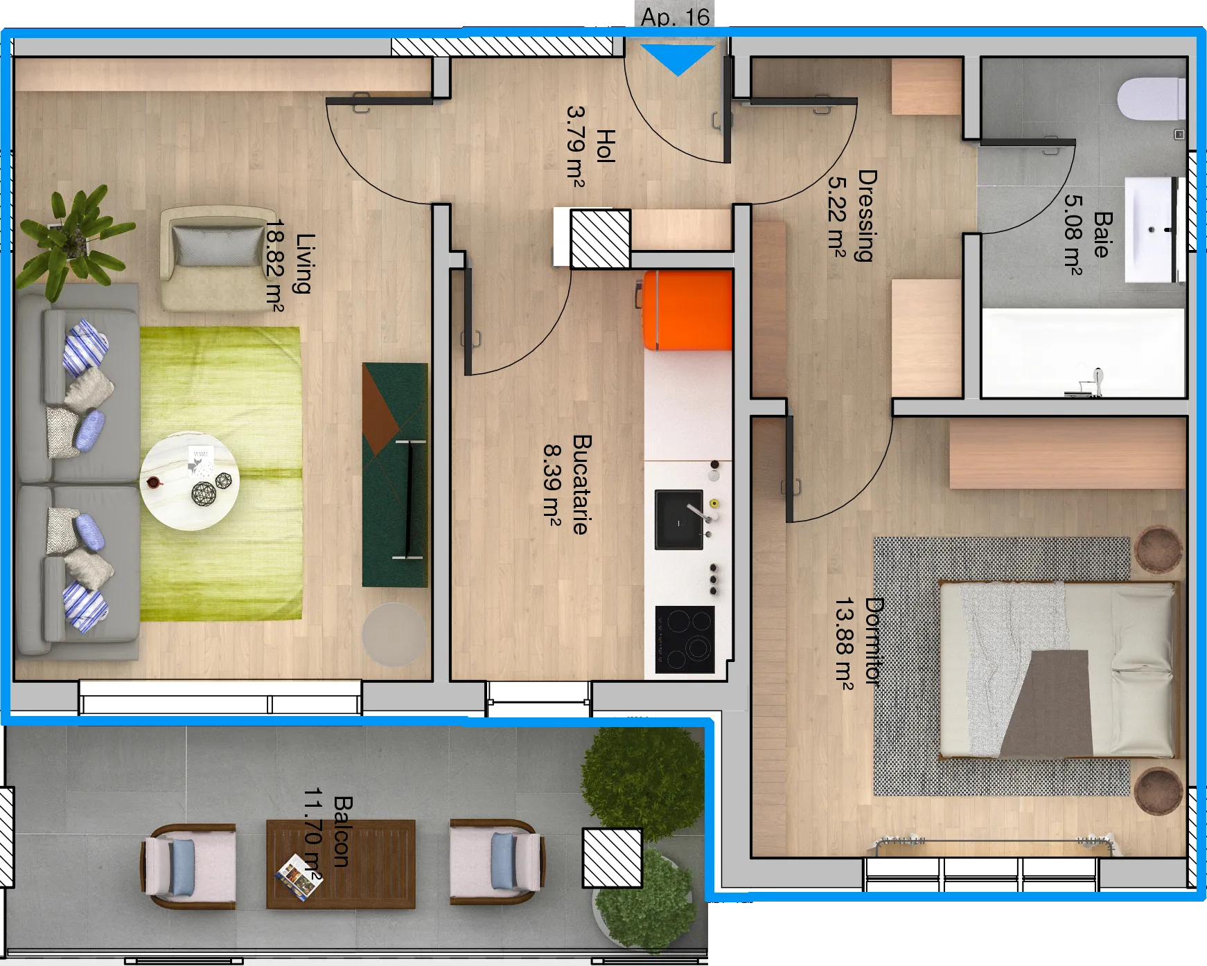 Apartament etaj 2 camere Tip C