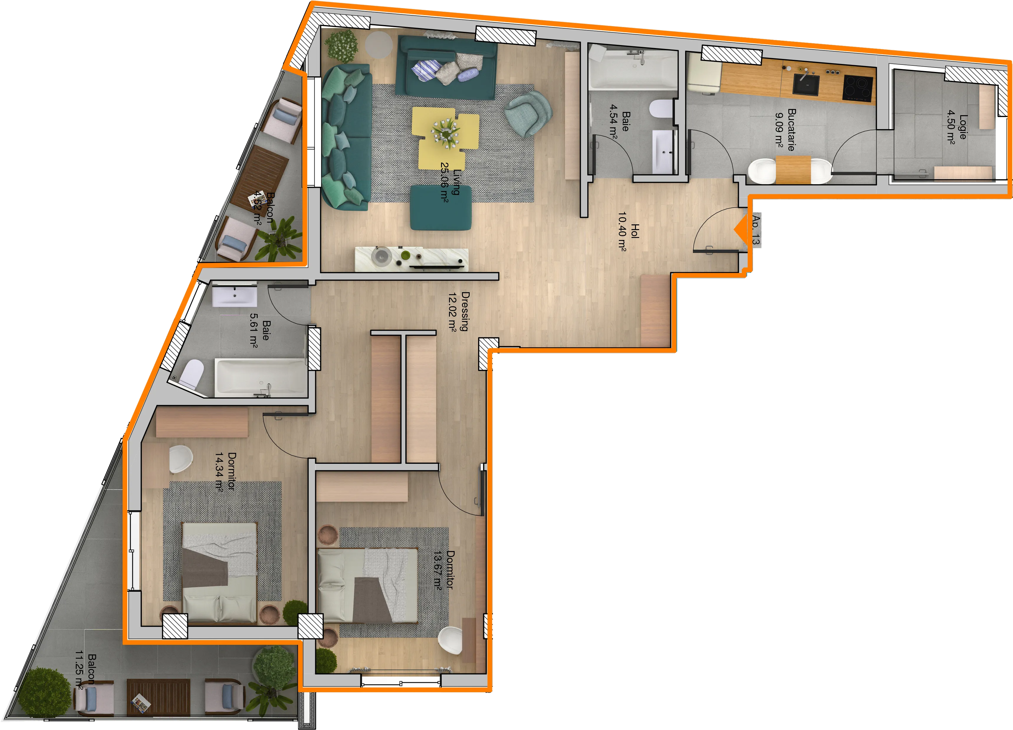 Apartament etaj 3 camere Tip A
