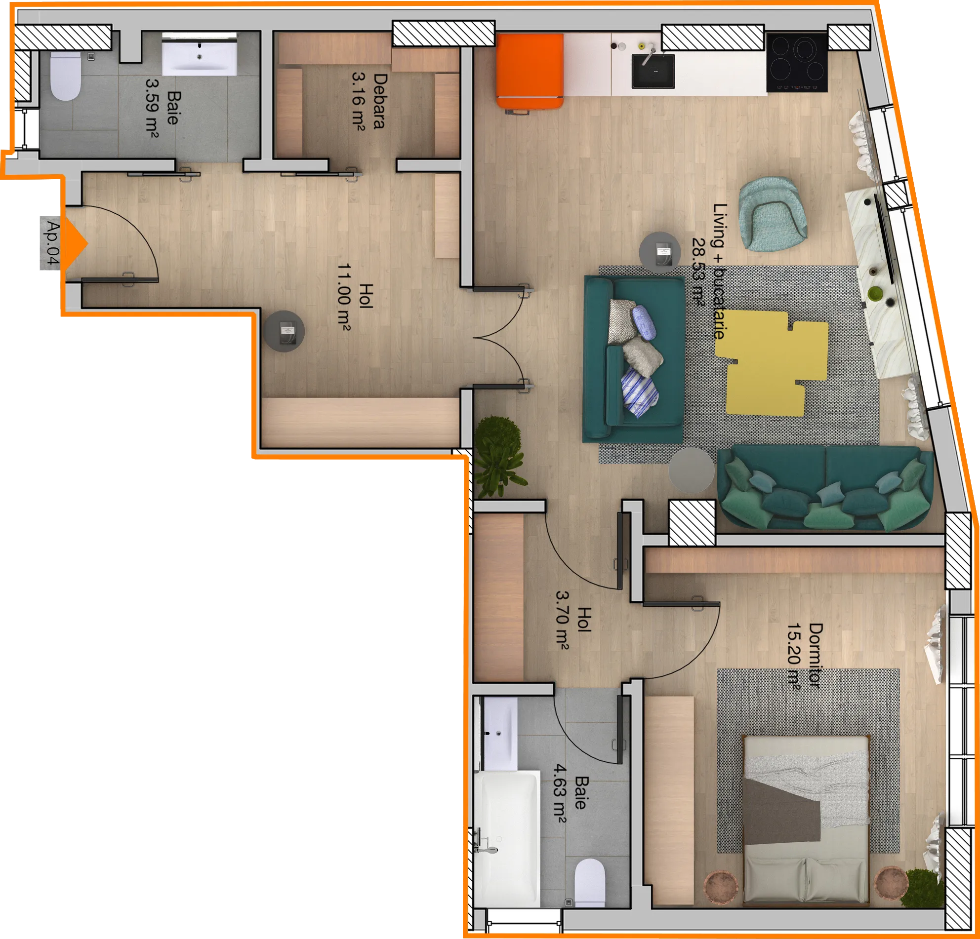 Apartament 2 camere Tip E